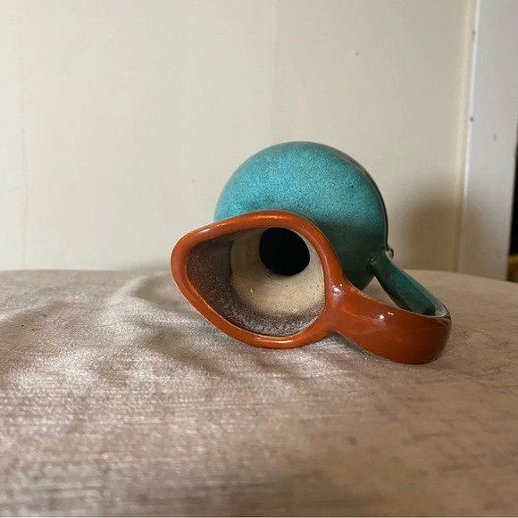 Strehla Import Vintage Small Teal and Brown Glazed Pitcher Vase - Picture 6 of 7